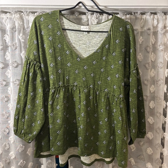 Wonderly Tops - Wonderly Green Patterned Blouse